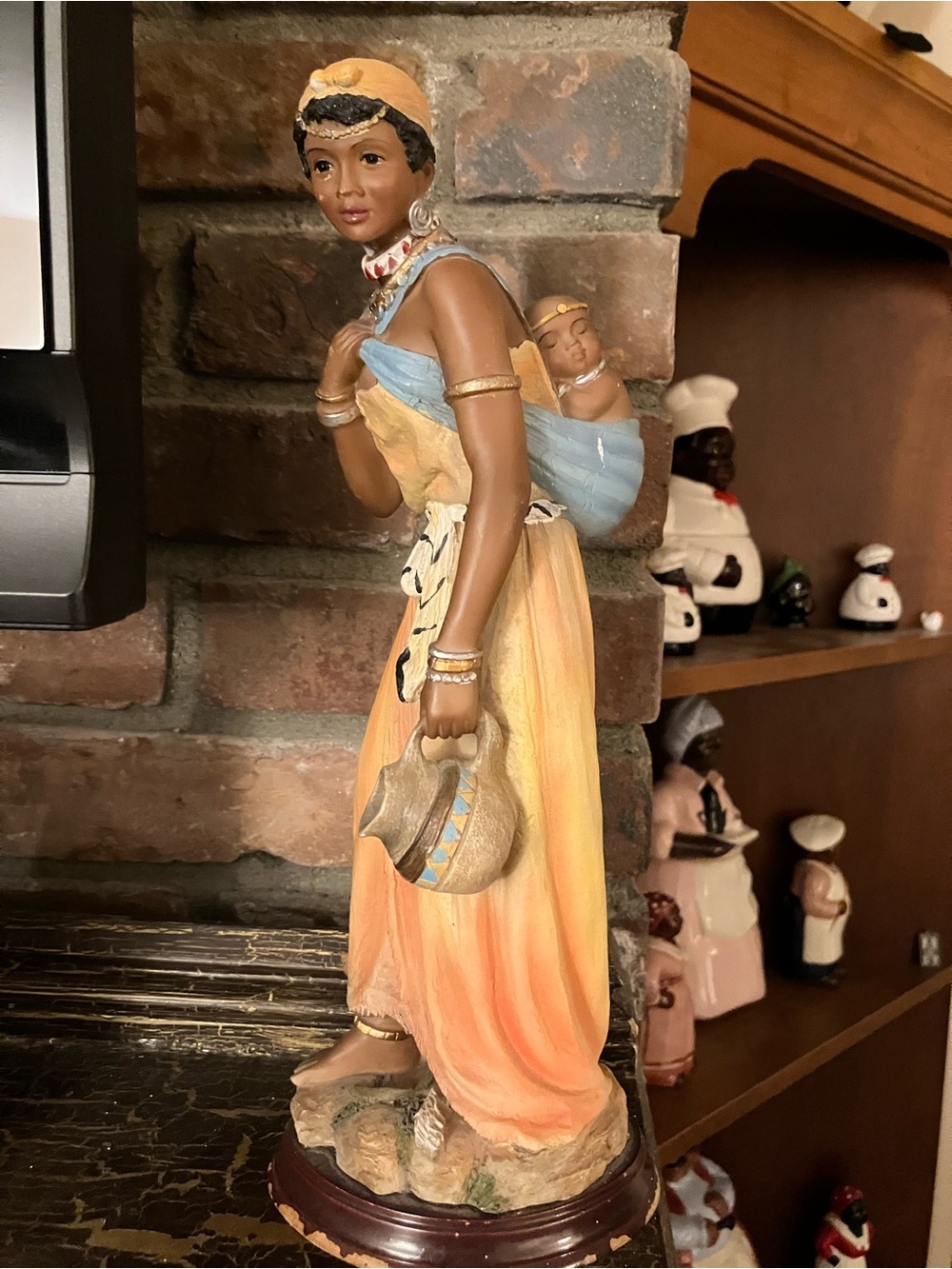 Native African Woman with baby in ouch. 13โ Beautiful Figurine.